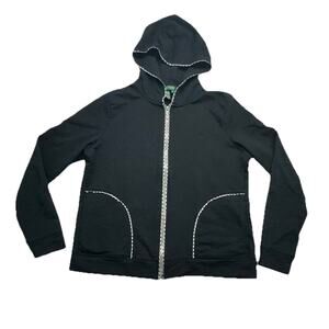 Lauren Ralph Lauren Womens Size Large Black Full Zip Hoodie Gingham Trim